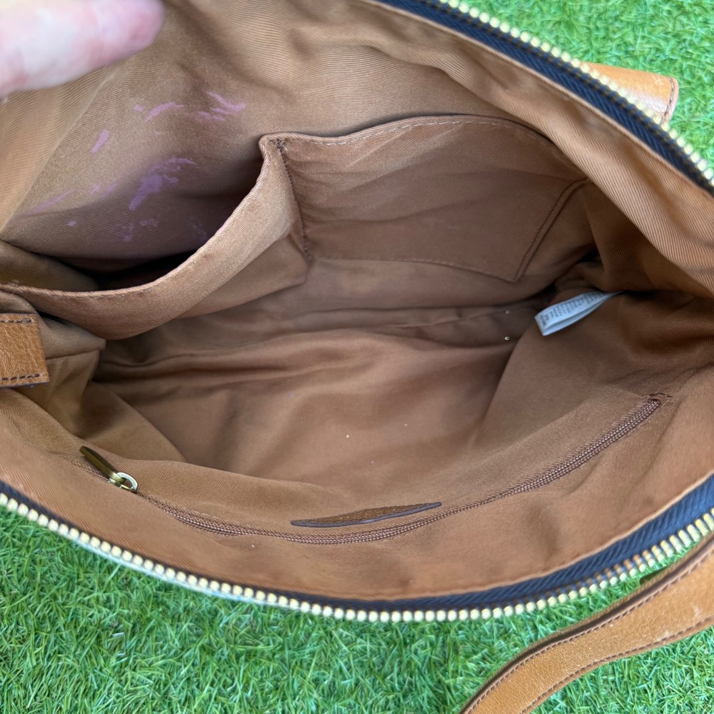 Fossil Kinley Crossbody Purse Front‎ Flap Pocket Blue Aztec Fabric Tan Leather - Picture 6 of 10